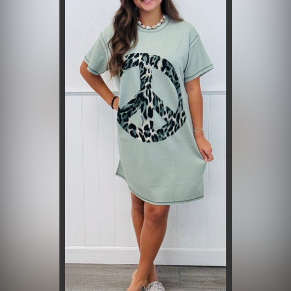 Leopard Peace Sign T-Shirt Dress - Picture 3 of 5